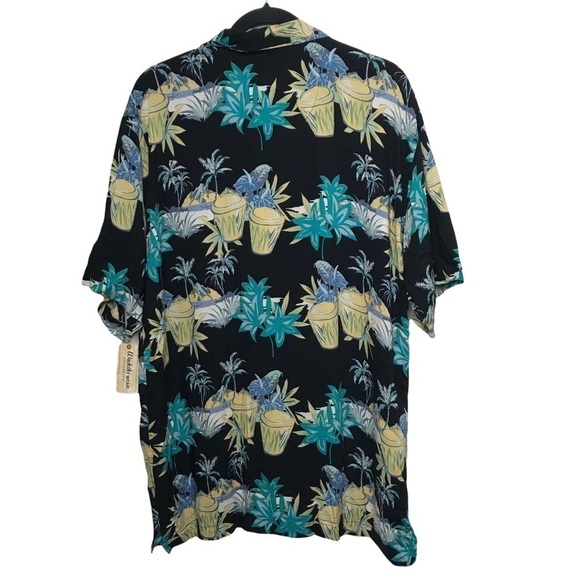 Cherokee Waikiki Wear Black Tropical Print Short Sleeve Aloha Shirt NWT Large - Picture 2 of 9